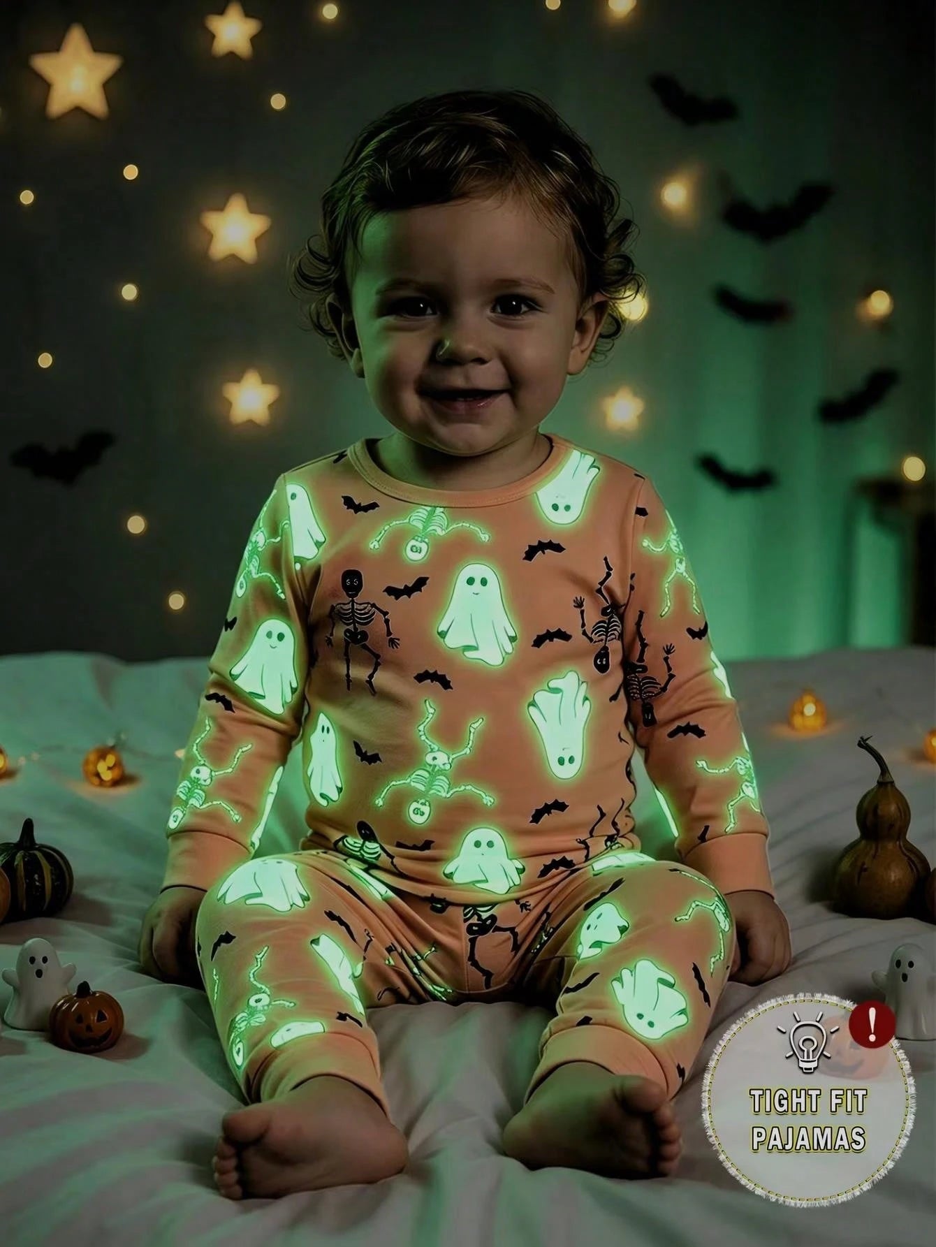 Baby Boys Spring/Autumn Cartoon Dinosaur & Palm Tree Random All-Over Print Crew Neck Long Sleeve Top And Elastic Waist Long Pants Snug Fit Loungewear