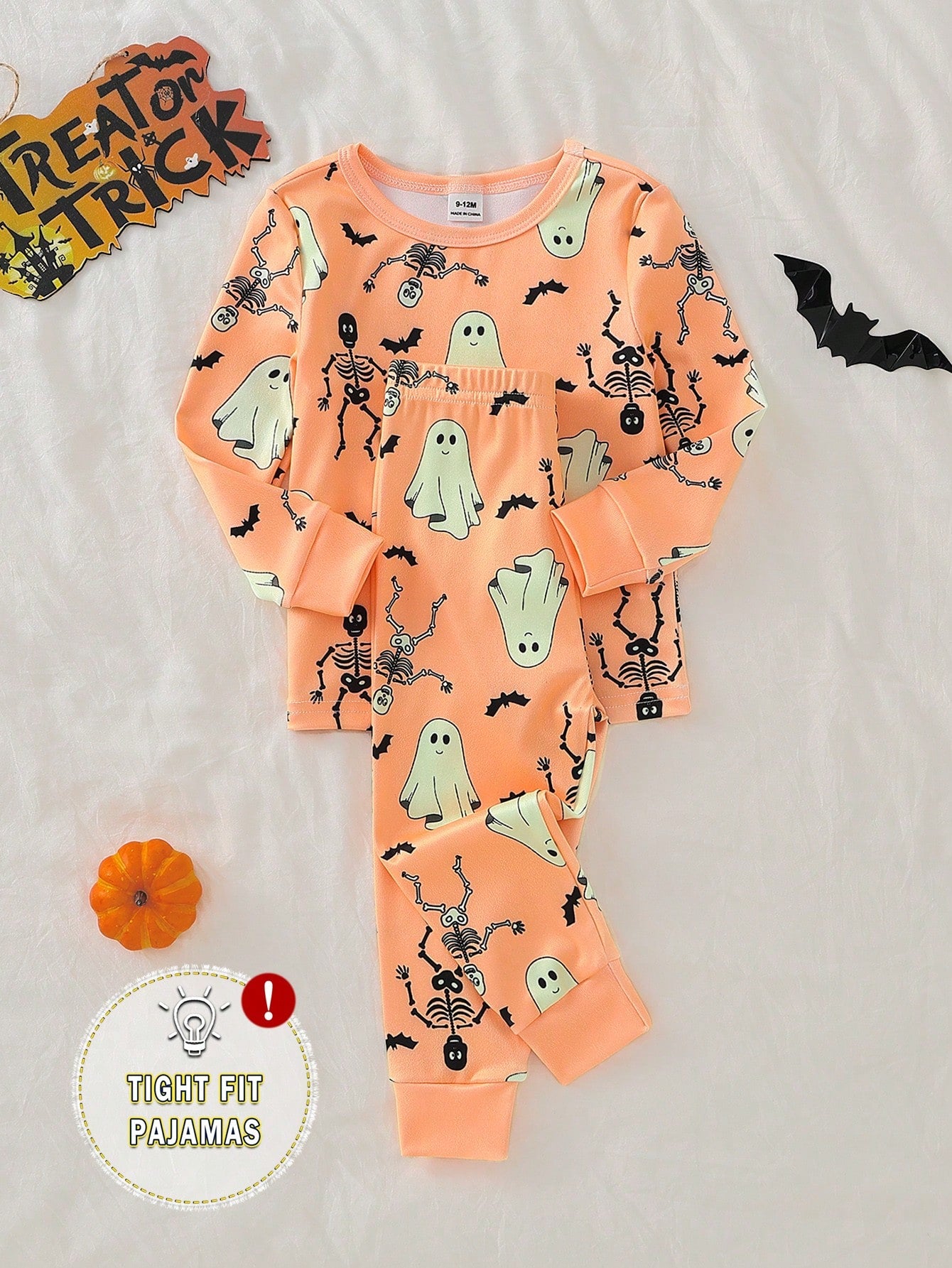 Baby Boys Spring/Autumn Cartoon Dinosaur & Palm Tree Random All-Over Print Crew Neck Long Sleeve Top And Elastic Waist Long Pants Snug Fit Loungewear