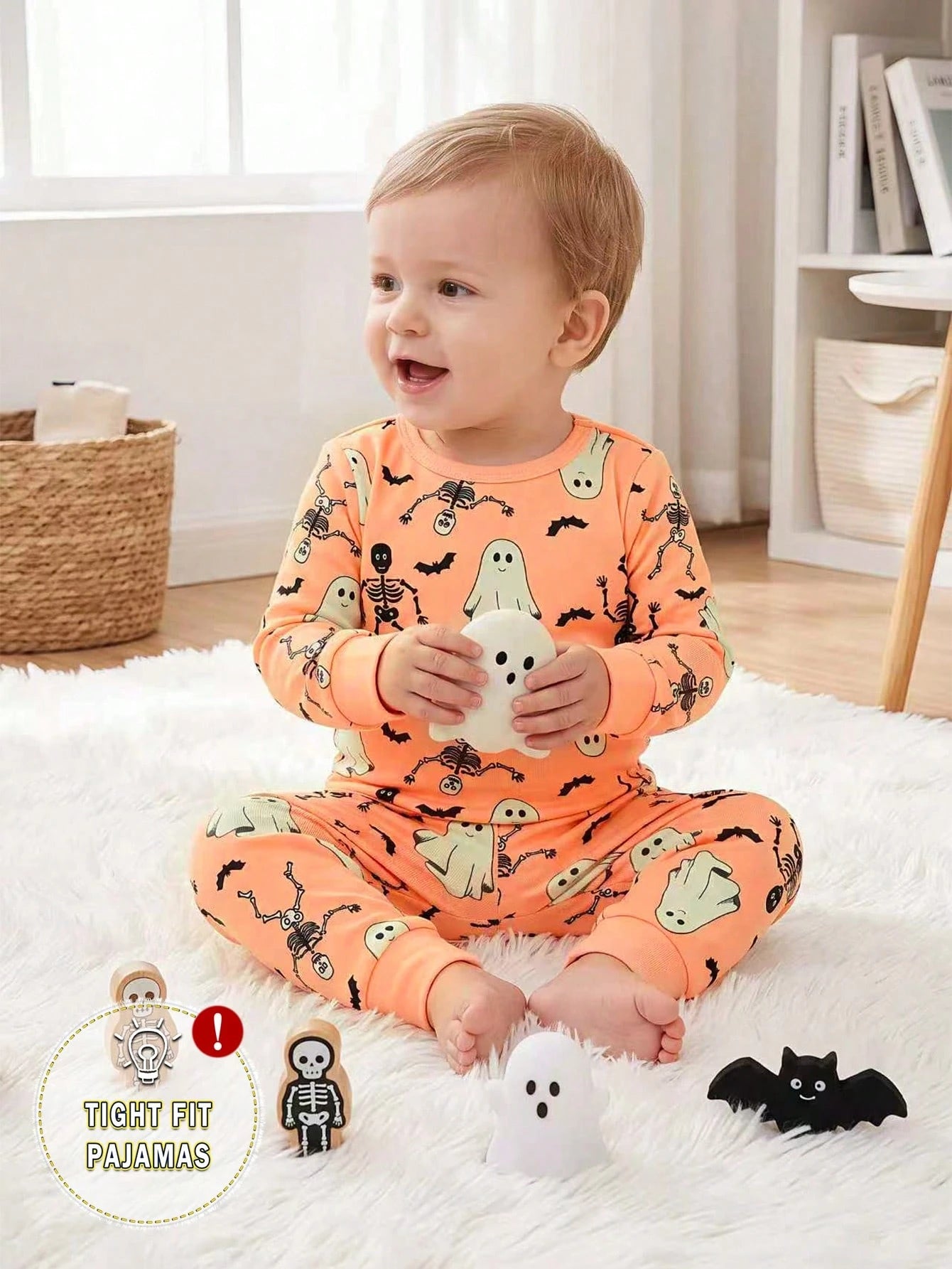 Baby Boys Spring/Autumn Cartoon Dinosaur & Palm Tree Random All-Over Print Crew Neck Long Sleeve Top And Elastic Waist Long Pants Snug Fit Loungewear