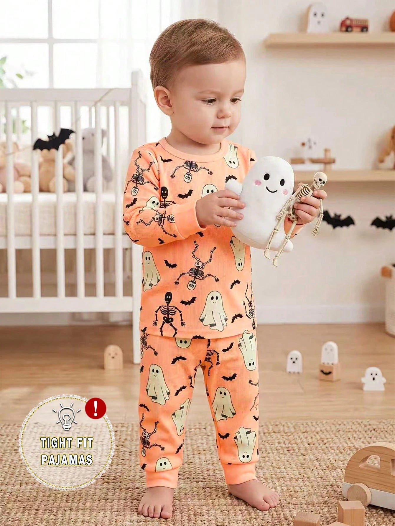 Baby Boys Spring/Autumn Cartoon Dinosaur & Palm Tree Random All-Over Print Crew Neck Long Sleeve Top And Elastic Waist Long Pants Snug Fit Loungewear