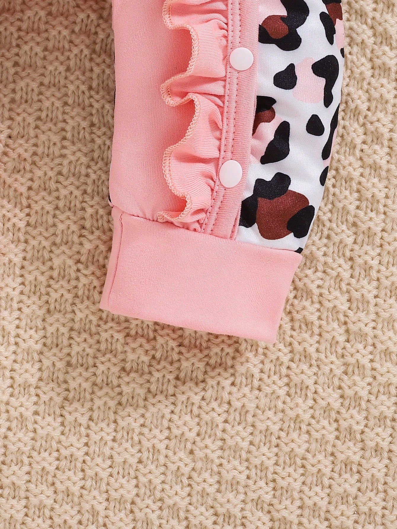 Baby Girl Autumn/Winter Pink Leopard Print Letter Print Jumpsuit With Hat