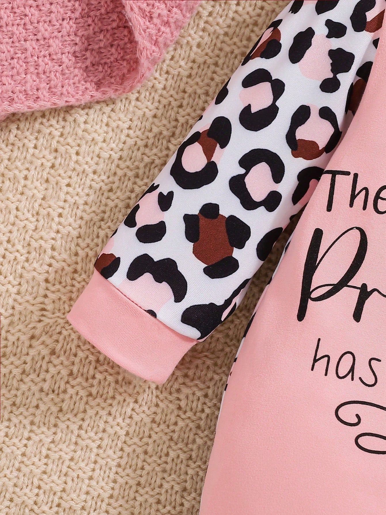 Baby Girl Autumn/Winter Pink Leopard Print Letter Print Jumpsuit With Hat