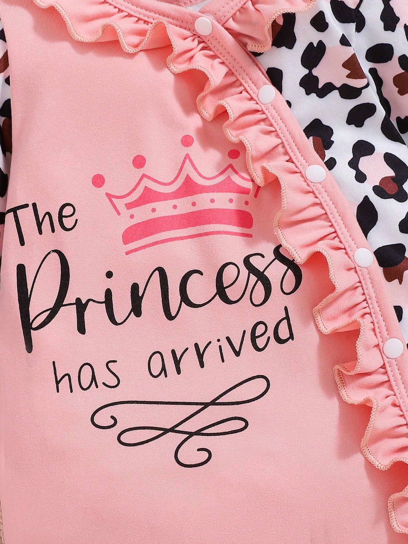 Baby Girl Autumn/Winter Pink Leopard Print Letter Print Jumpsuit With Hat