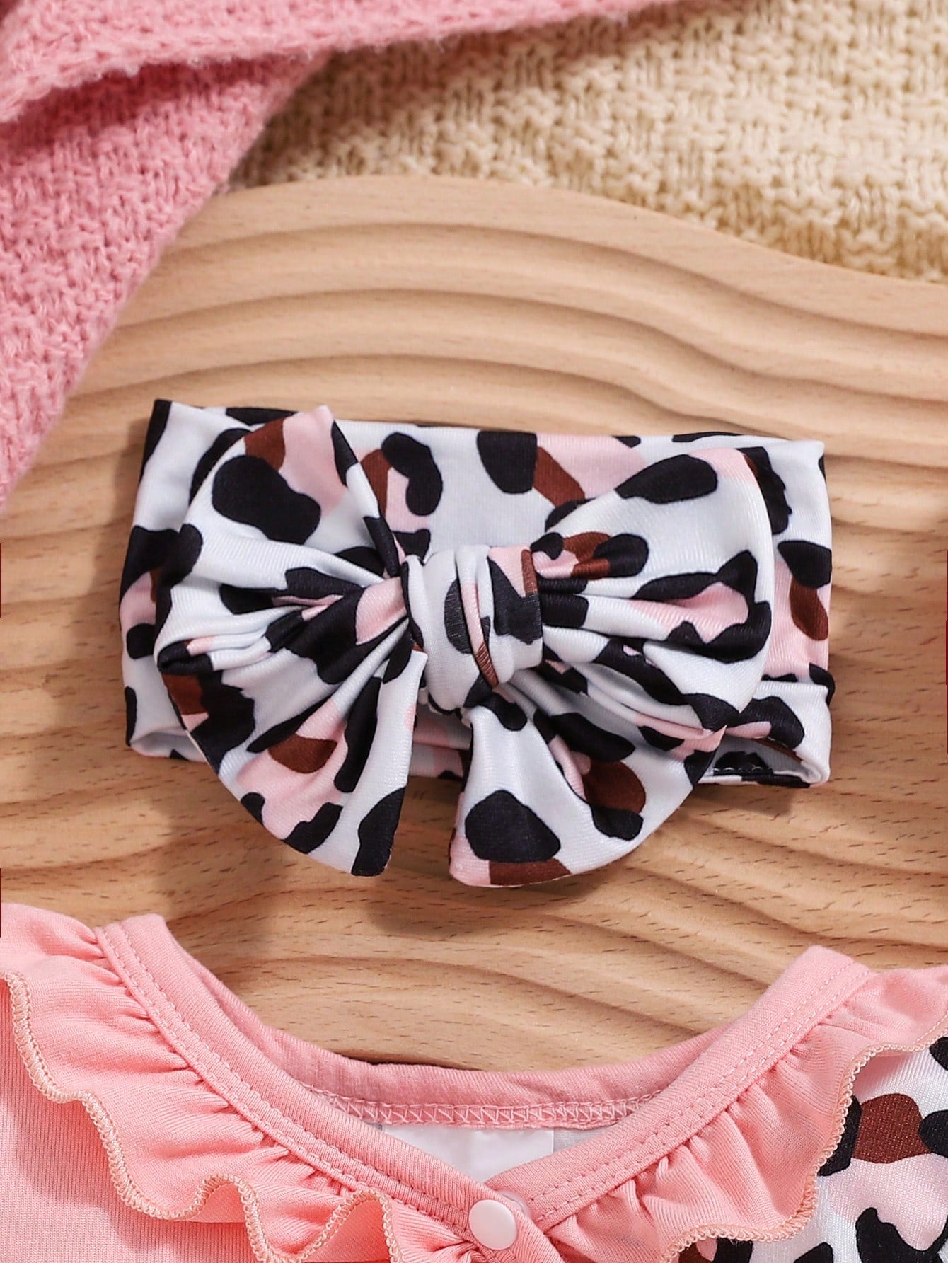 Baby Girl Autumn/Winter Pink Leopard Print Letter Print Jumpsuit With Hat