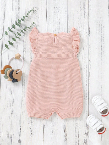 Baby Girl Bow Decor Cap Sleeve Knit Romper