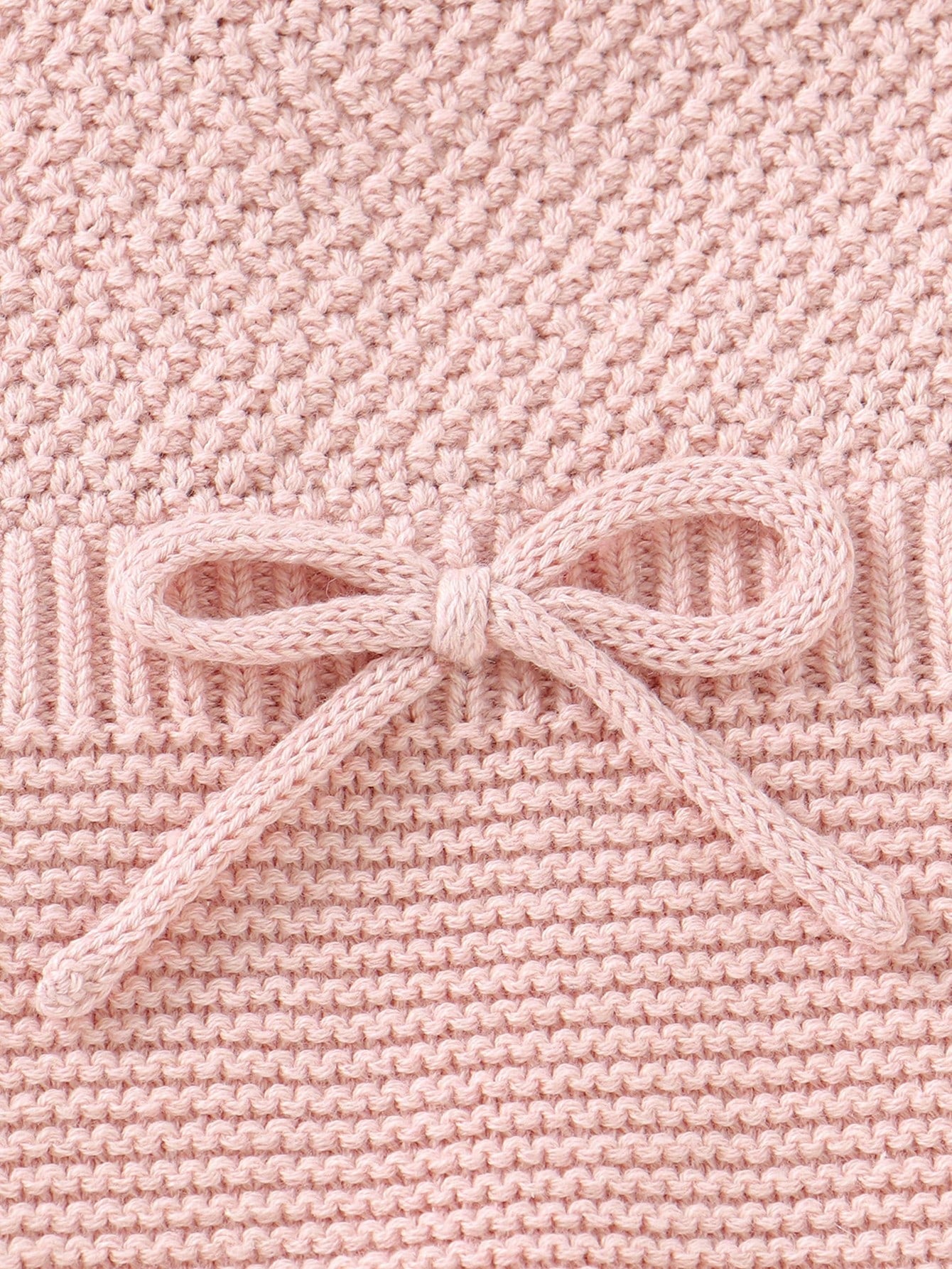 Baby Girl Bow Decor Cap Sleeve Knit Romper