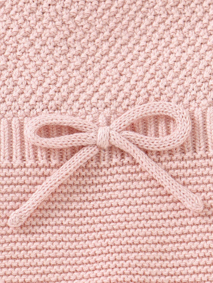 Baby Girl Bow Decor Cap Sleeve Knit Romper