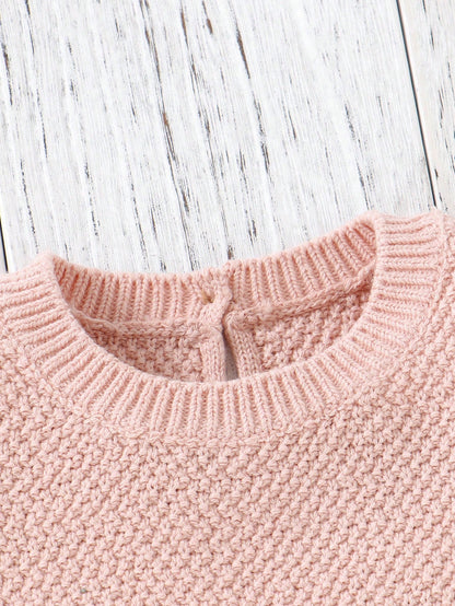Baby Girl Bow Decor Cap Sleeve Knit Romper