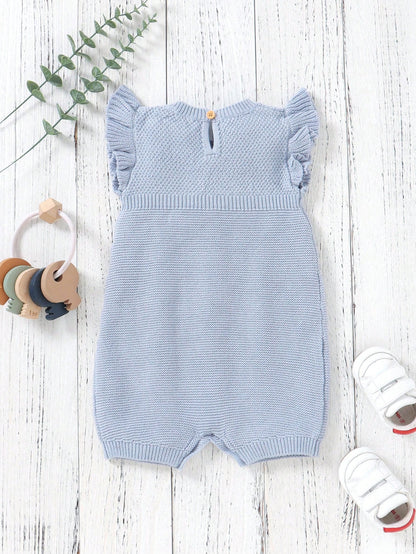 Baby Girl Bow Decor Cap Sleeve Knit Romper