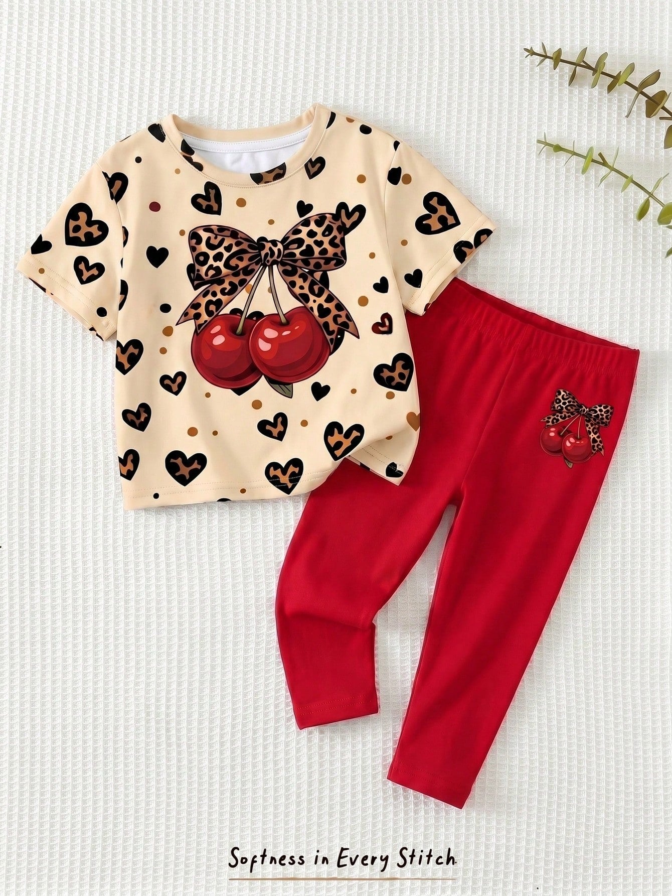 Baby Girl Casual Simple Round Neck Loose Short Sleeve T-Shirt And Tight Leggings Set Suitable For Spring And Summer