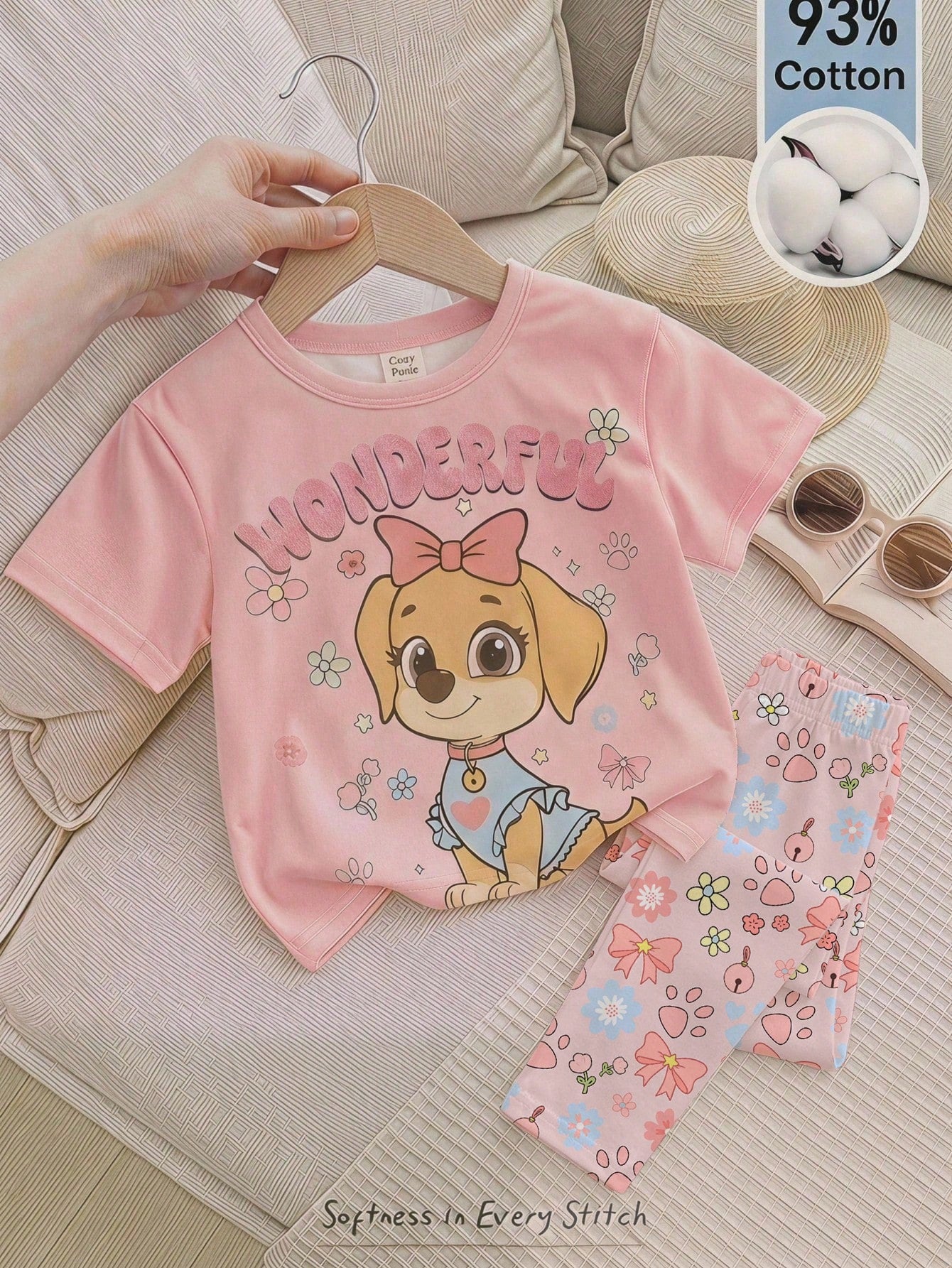 Baby Girl Casual Simple Round Neck Loose Short Sleeve T-Shirt And Tight Leggings Set Suitable For Spring And Summer