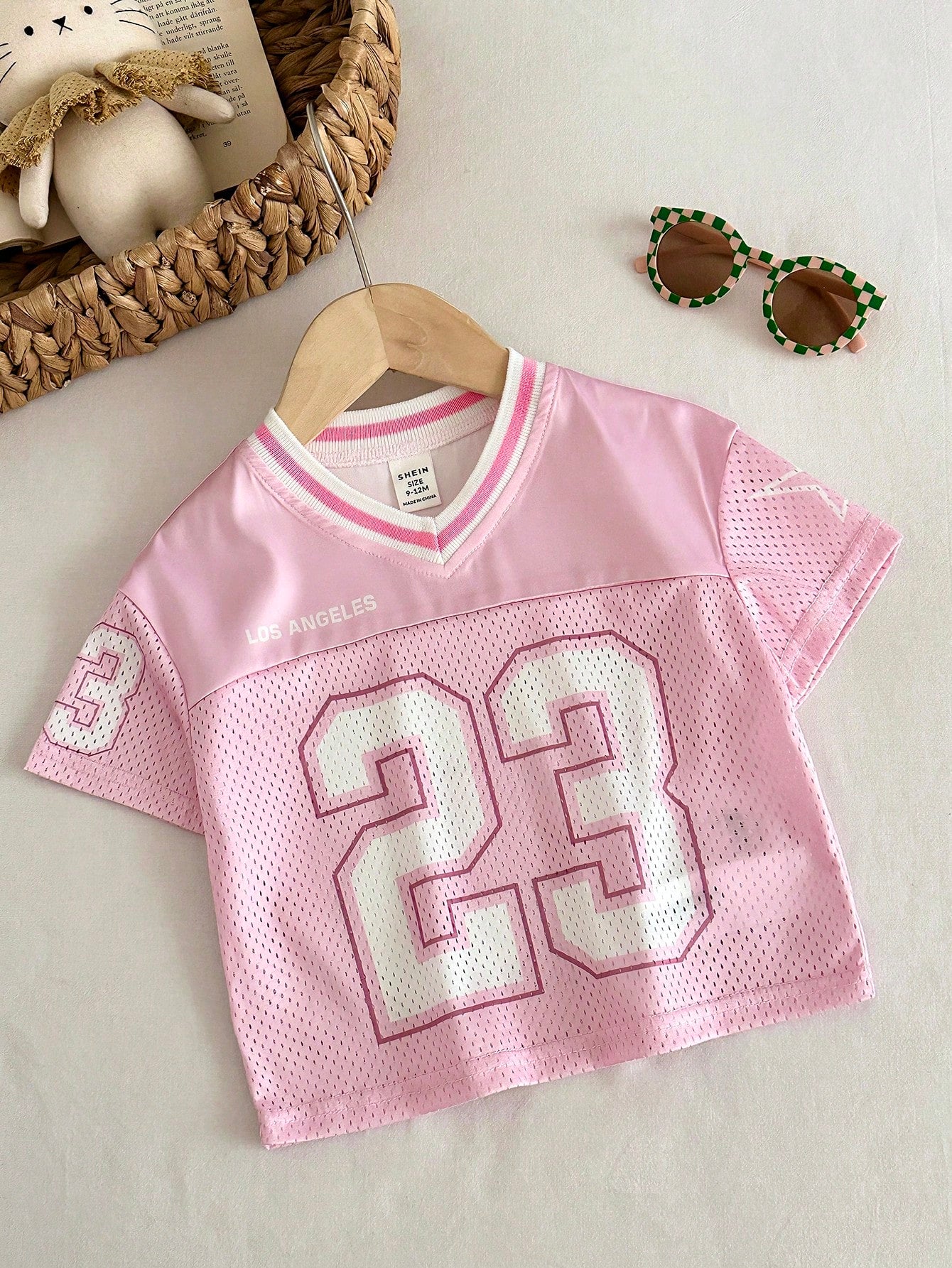 Baby Girl Fashion Sports Street Style Pink & White #23 Graphic Loose Casual T-Shirt, Baby Girl Baby Clothes Pink Tshirt For Baby Girl Baby Tops