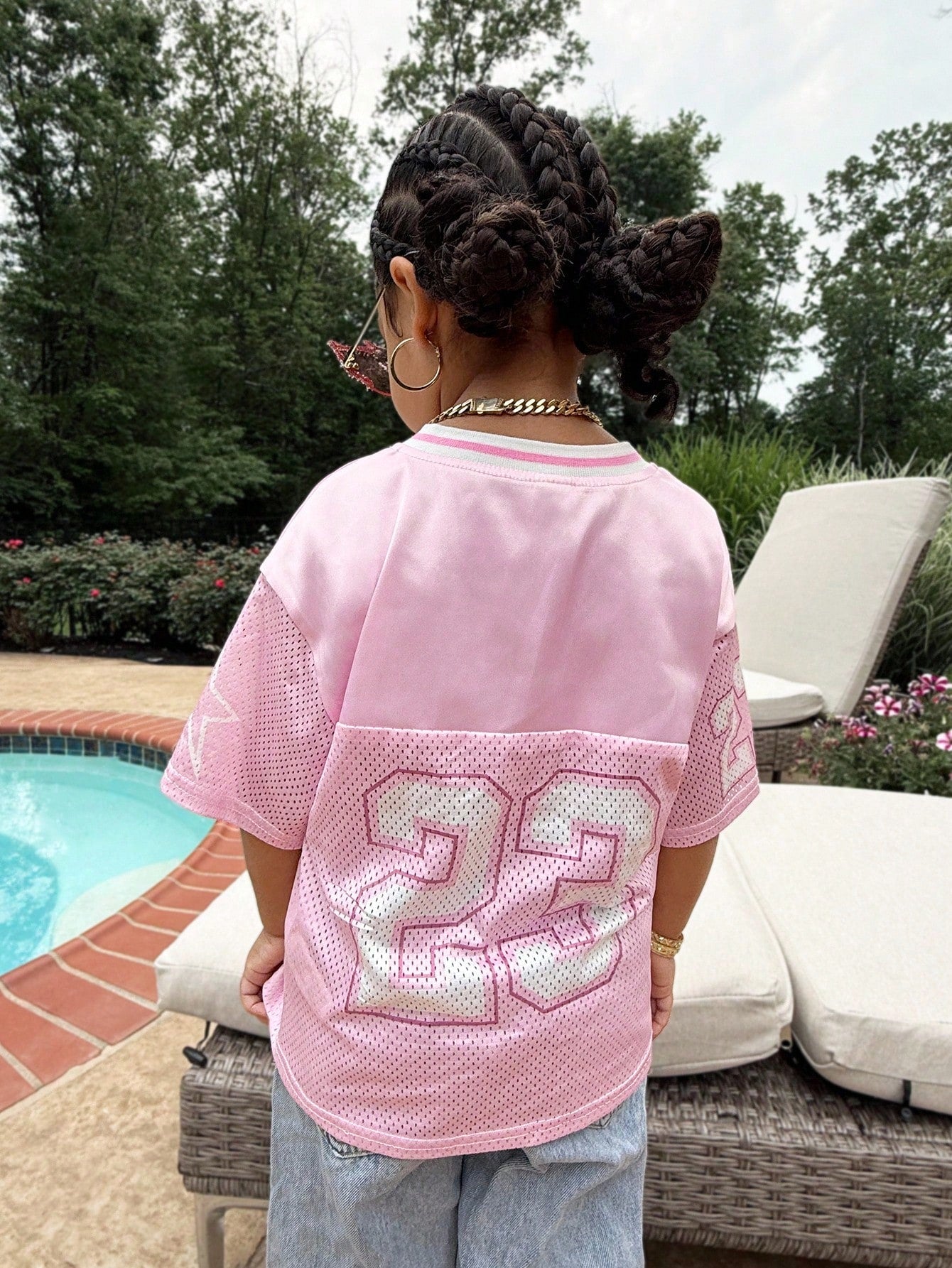 Baby Girl Fashion Sports Street Style Pink & White #23 Graphic Loose Casual T-Shirt, Baby Girl Baby Clothes Pink Tshirt For Baby Girl Baby Tops