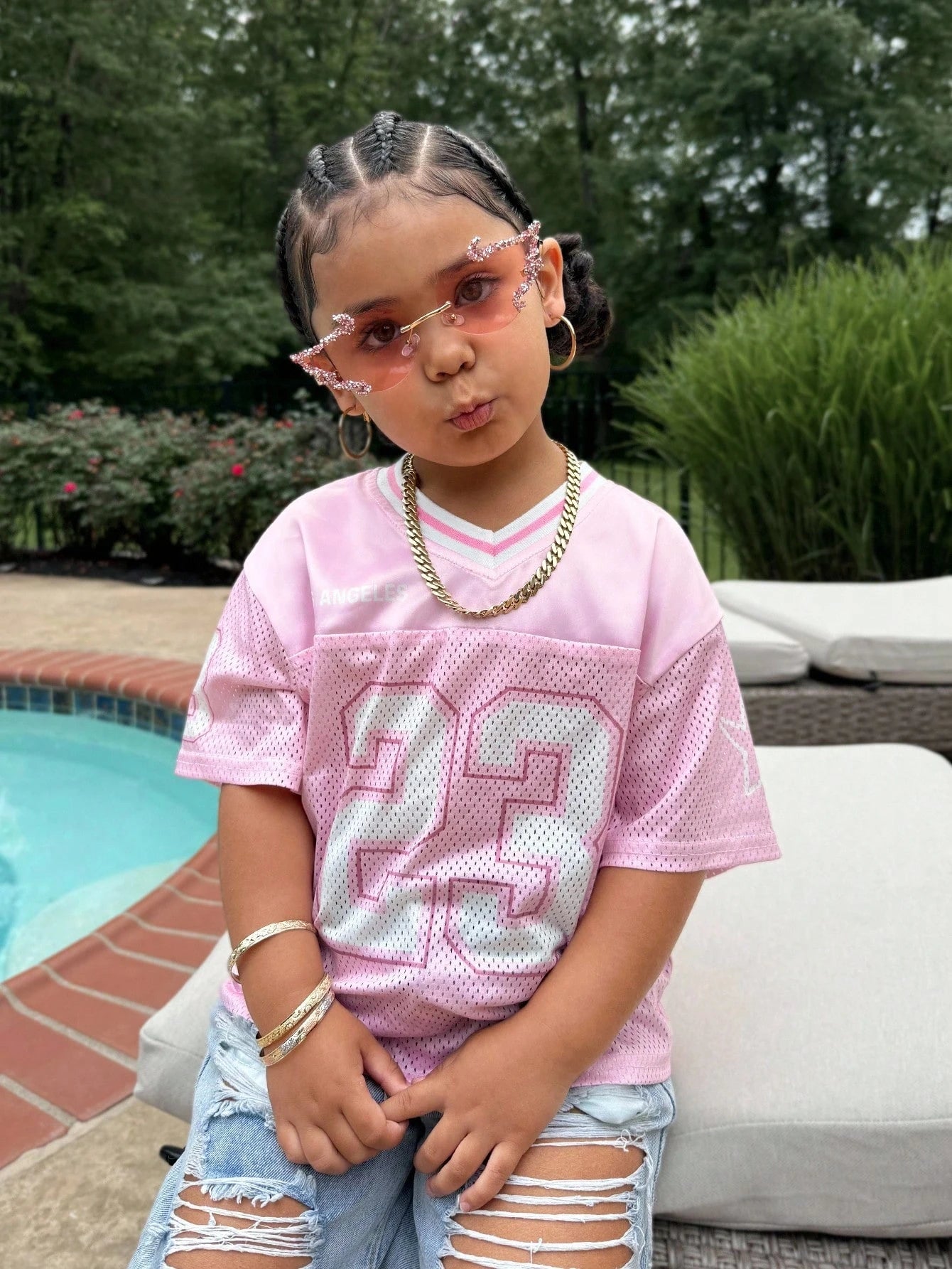 Baby Girl Fashion Sports Street Style Pink & White #23 Graphic Loose Casual T-Shirt, Baby Girl Baby Clothes Pink Tshirt For Baby Girl Baby Tops