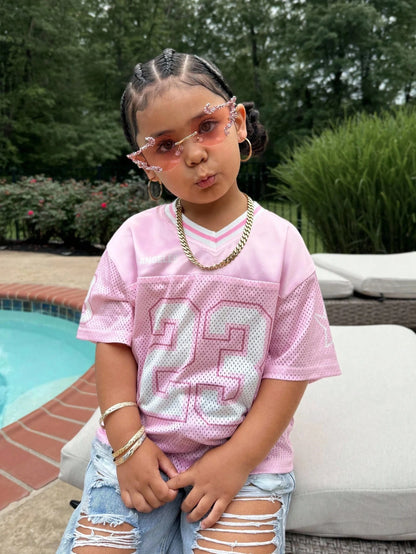 Baby Girl Fashion Sports Street Style Pink & White #23 Graphic Loose Casual T-Shirt, Baby Girl Baby Clothes Pink Tshirt For Baby Girl Baby Tops