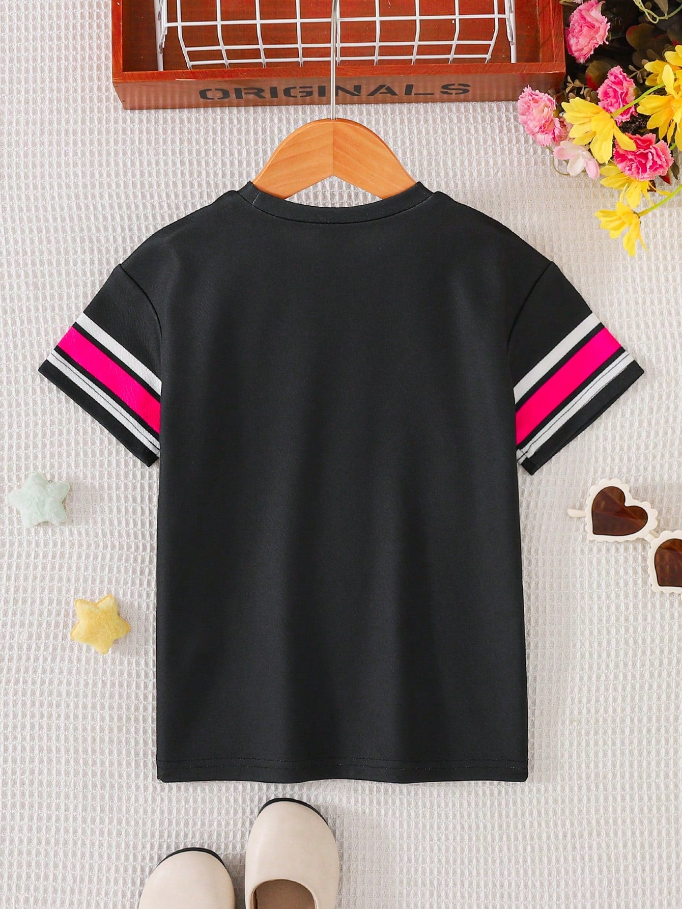 Baby Girl Fashion Street Style Round Neck Numeric Print Jumper Dress, Pink, Black