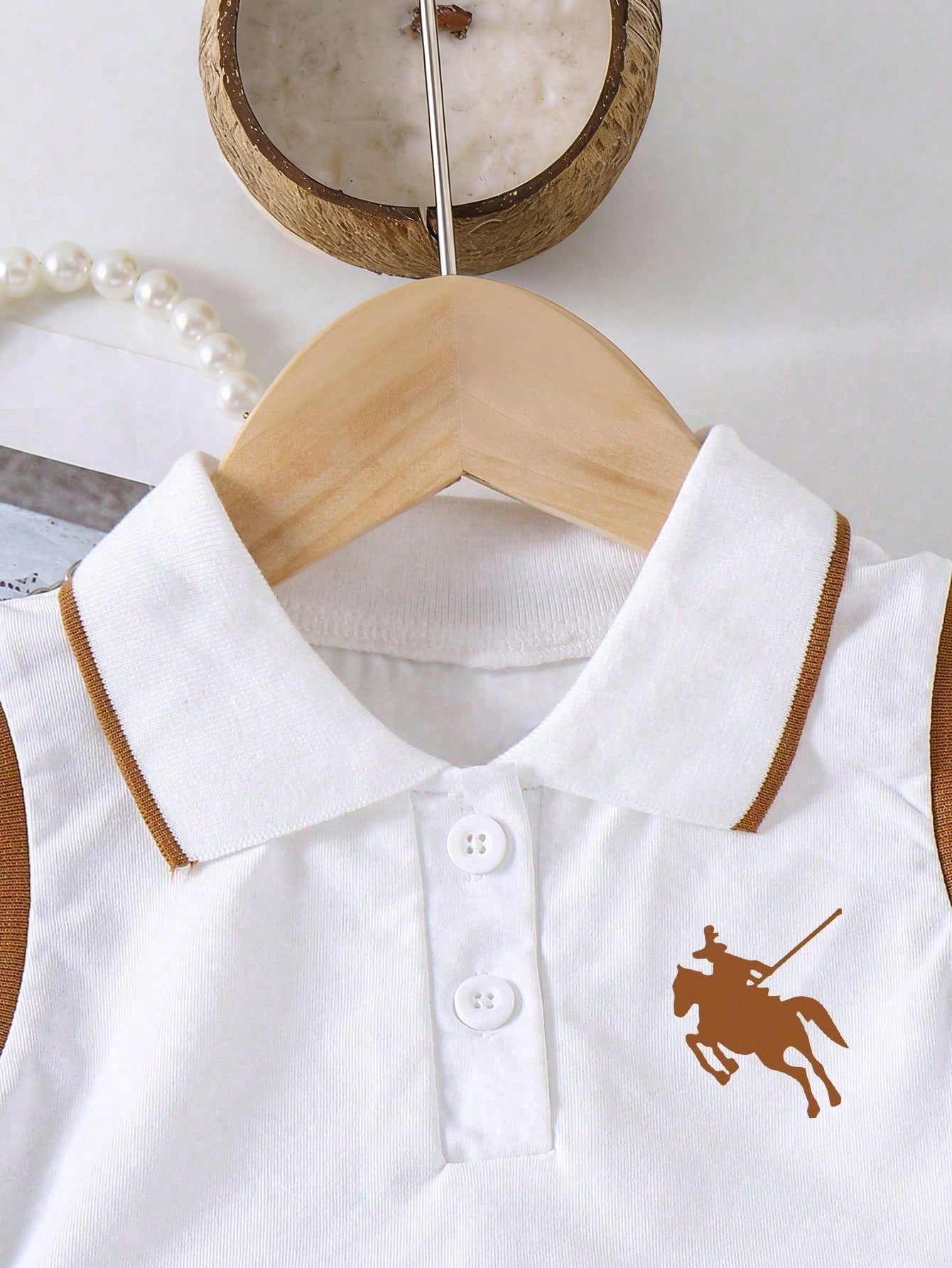 Baby Girl Knight Print Polo Neck Vest And Pleated Skirt Casual Outfit
