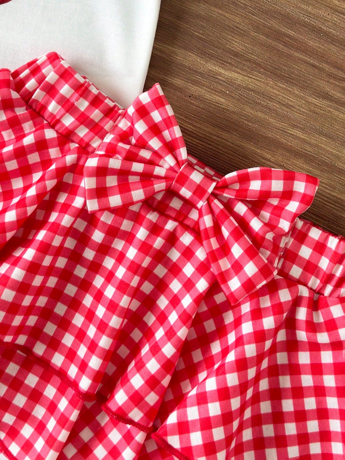 Baby Girl Letter & Cherry Print Halter Top And Plaid Skort Set