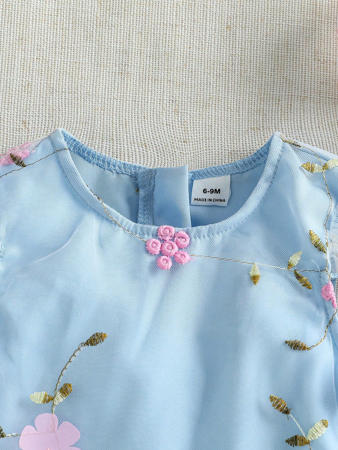 Baby Girl Newborn 0-3Y Light Blue Floral Princess Style 3D Mesh Bow Decor Dress,Cute Summer Birthday Party Evening Vacation Spring Summer Outfit