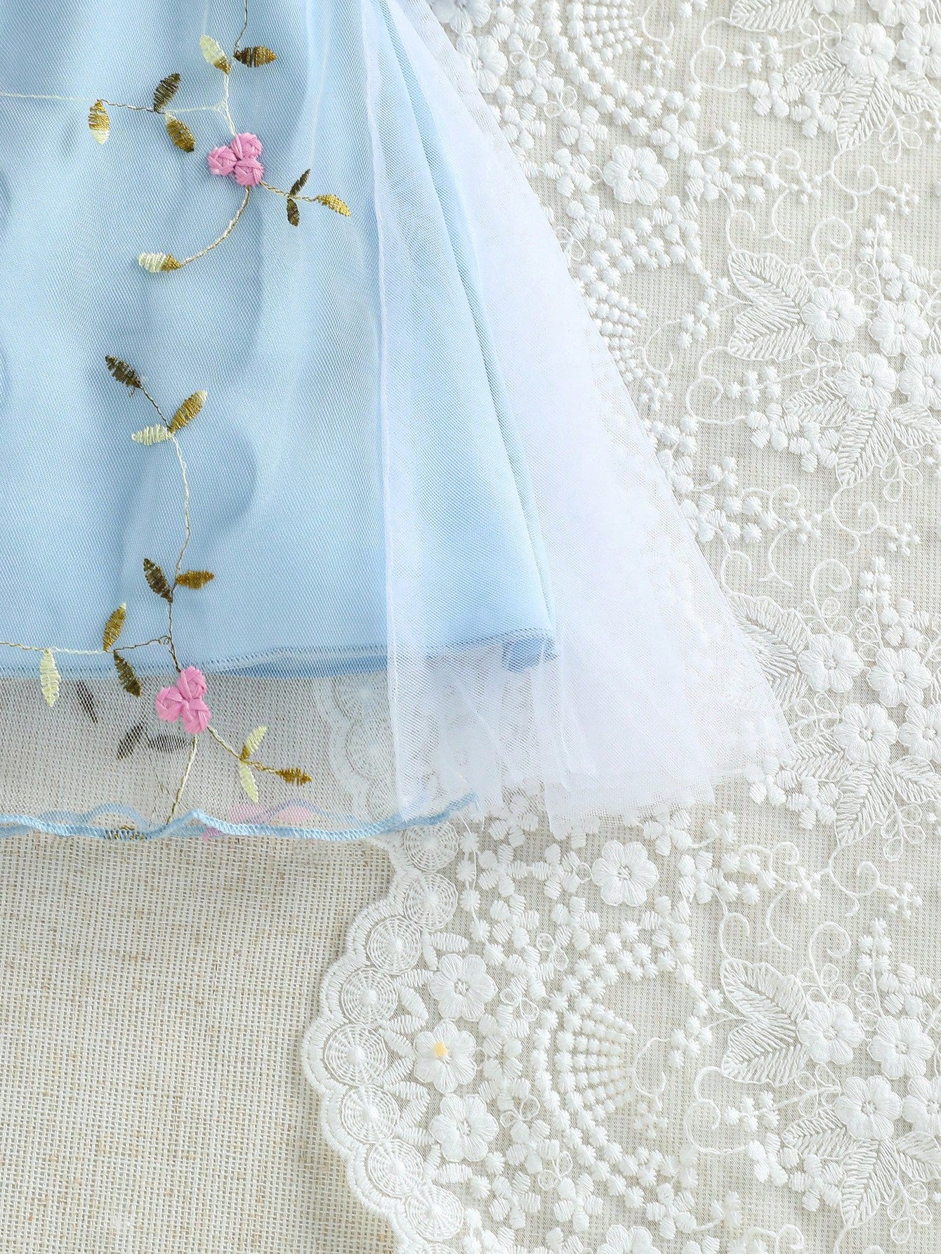 Baby Girl Newborn 0-3Y Light Blue Floral Princess Style 3D Mesh Bow Decor Dress,Cute Summer Birthday Party Evening Vacation Spring Summer Outfit