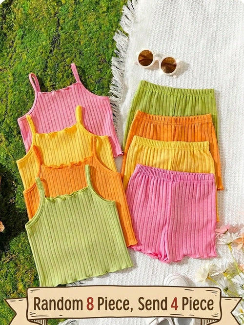 Baby Girl Solid Color Casual Versatile Everyday Outing Camisole Tops 4pcs/Set