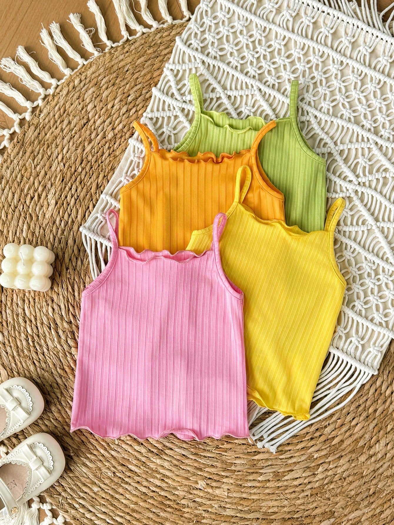 Baby Girl Solid Color Casual Versatile Everyday Outing Camisole Tops 4pcs/Set