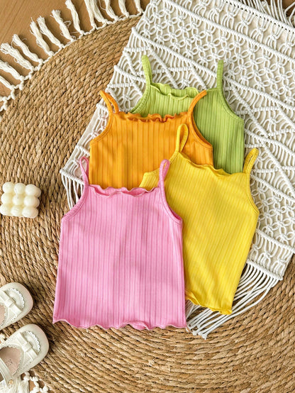 Baby Girl Solid Color Casual Versatile Everyday Outing Camisole Tops 4pcs/Set