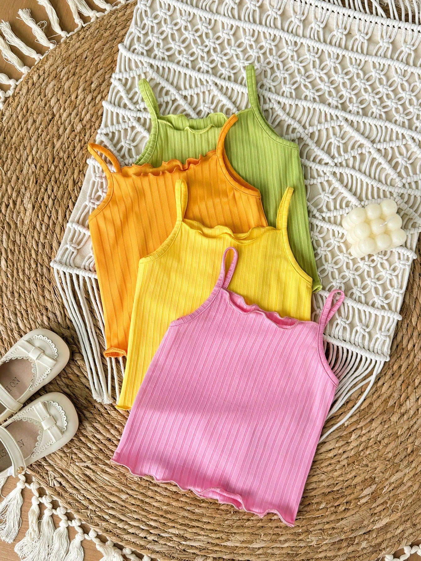 Baby Girl Solid Color Casual Versatile Everyday Outing Camisole Tops 4pcs/Set