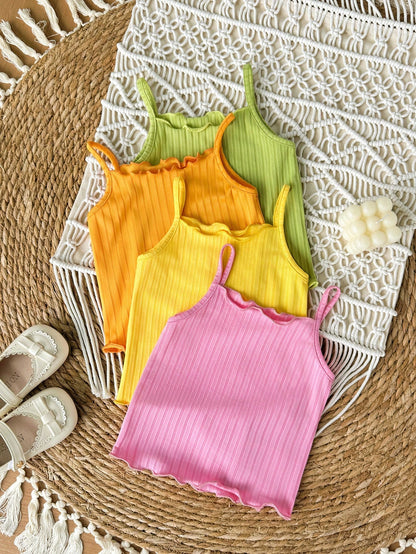 Baby Girl Solid Color Casual Versatile Everyday Outing Camisole Tops 4pcs/Set