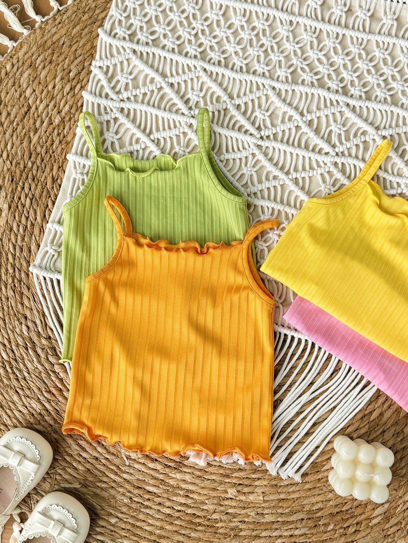 Baby Girl Solid Color Casual Versatile Everyday Outing Camisole Tops 4pcs/Set