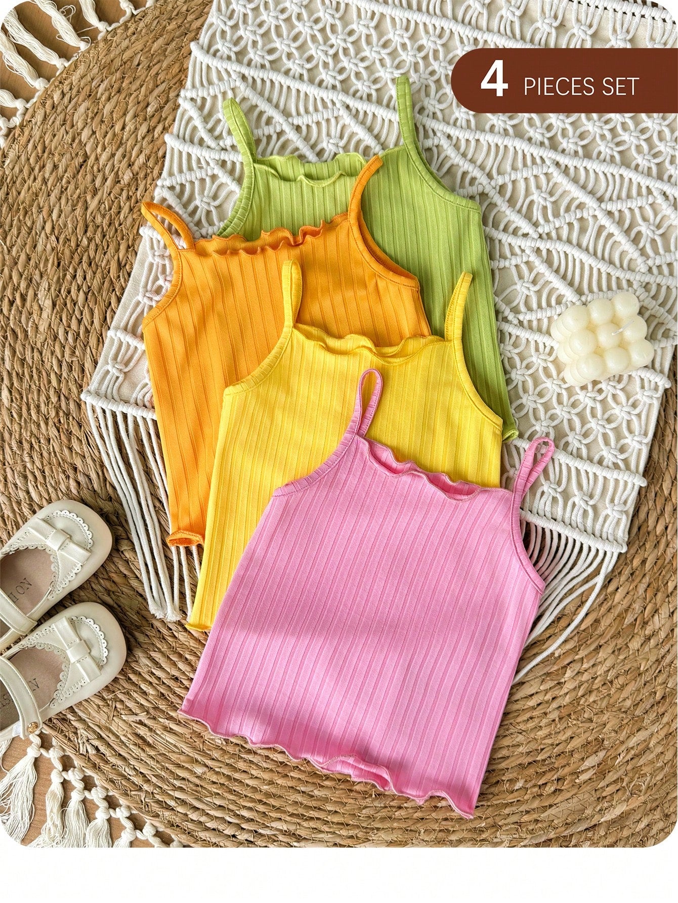 Baby Girl Solid Color Casual Versatile Everyday Outing Camisole Tops 4pcs/Set