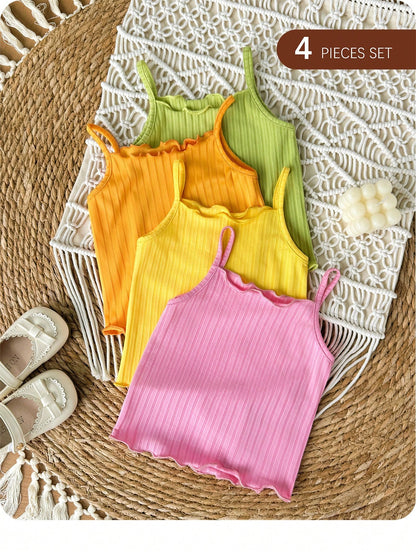Baby Girl Solid Color Casual Versatile Everyday Outing Camisole Tops 4pcs/Set