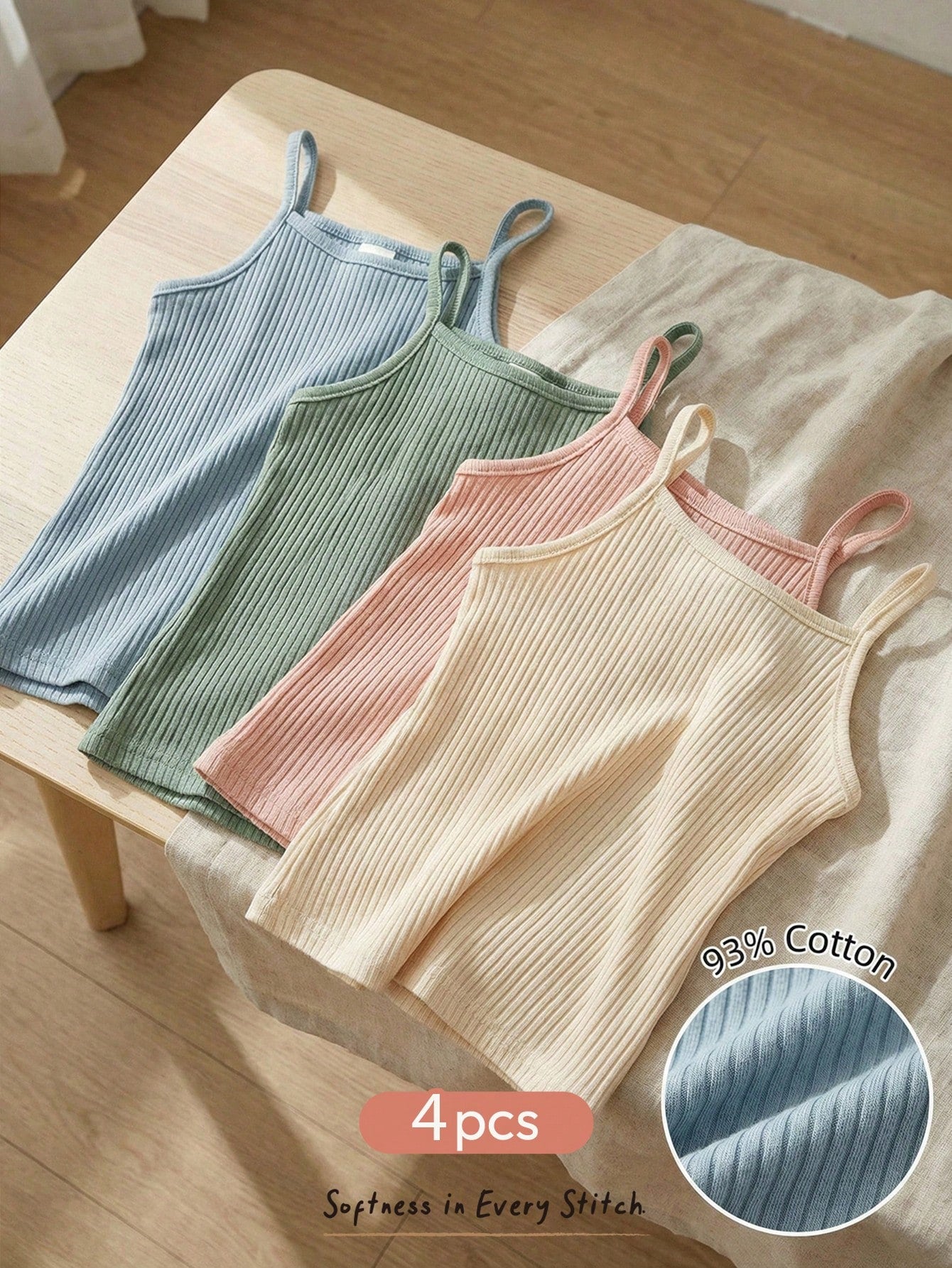 Baby Girl Solid Color Casual Versatile Everyday Outing Camisole Tops 4pcs/Set
