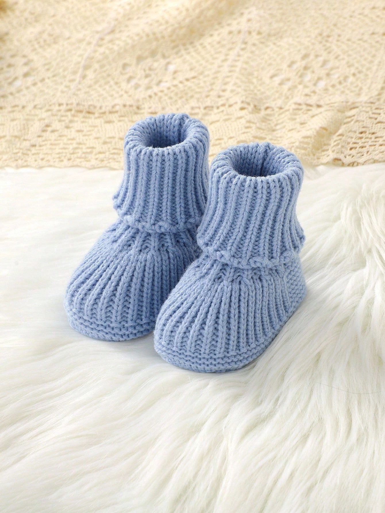Baby Girl Solid Color Knitted Jumpsuit With Pockets, Hat, Gloves And Shoes Casual Set, Autumn/Winter Fall