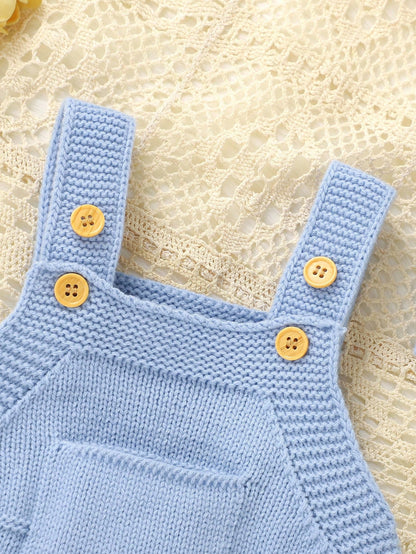 Baby Girl Solid Color Knitted Jumpsuit With Pockets, Hat, Gloves And Shoes Casual Set, Autumn/Winter Fall