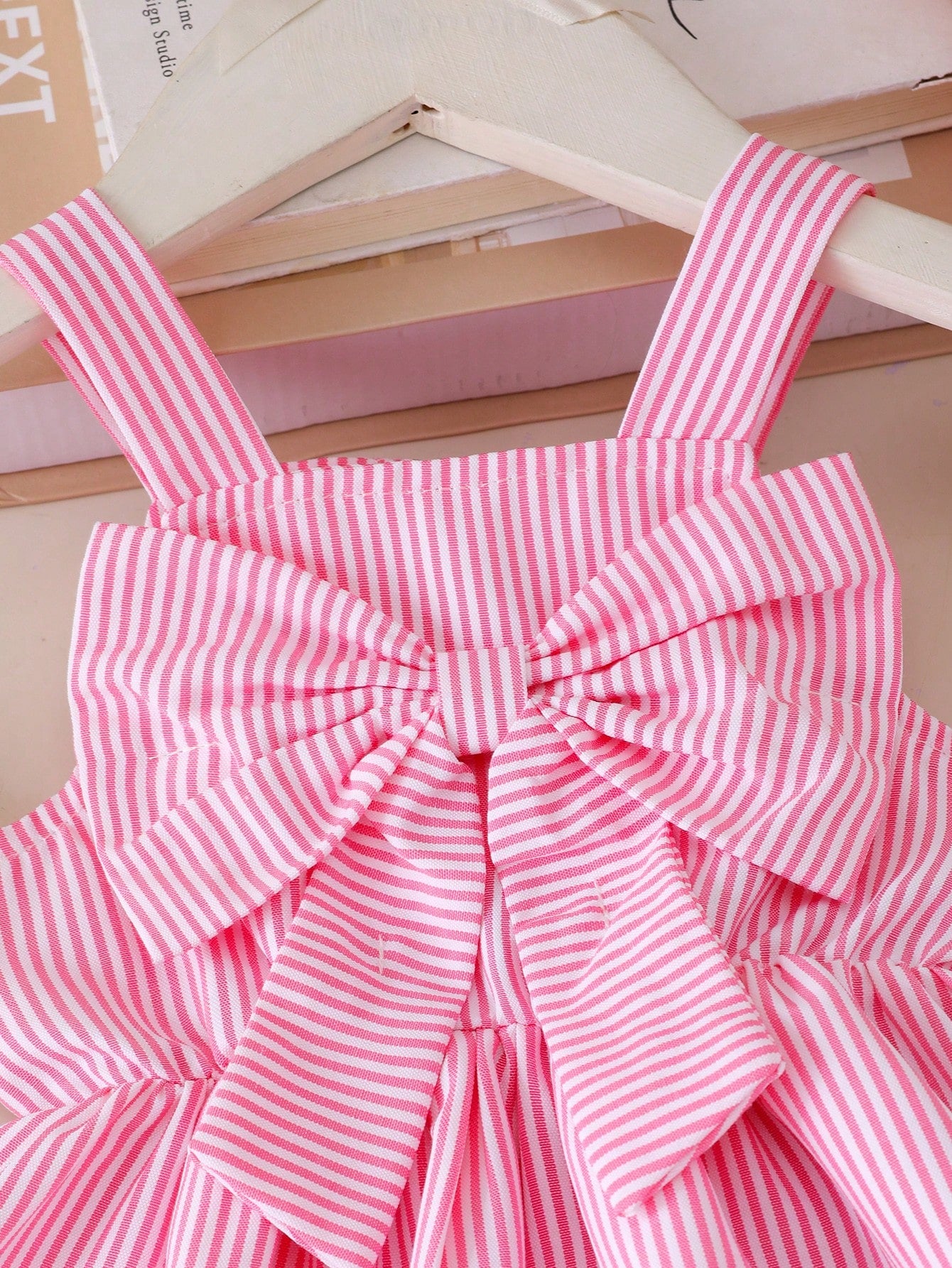 Baby Girl Striped Bow Decor Ruffle Camisole Top + Bowknot Denim Shorts Set, Sweet Summer Outfit