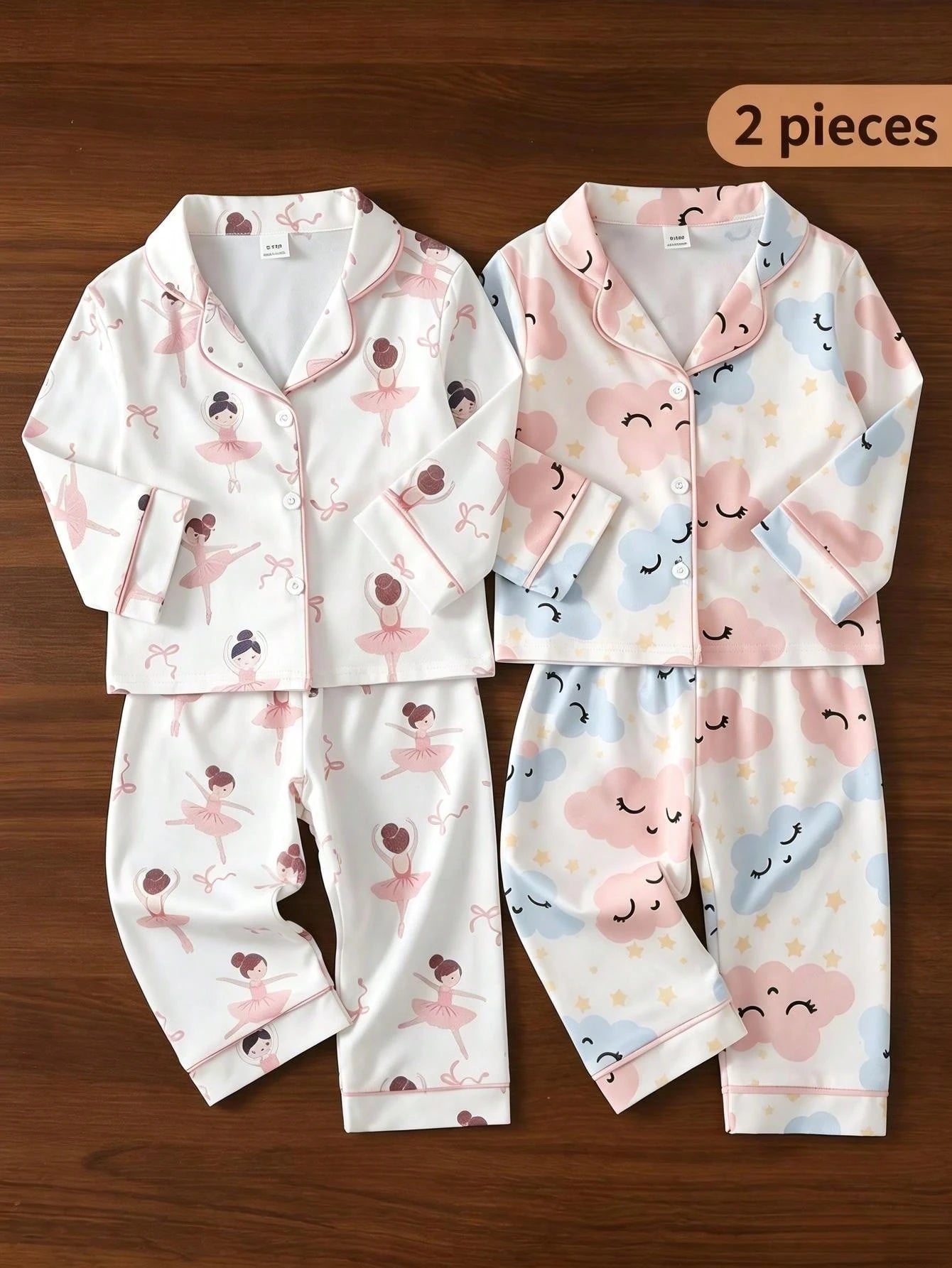 Baby Girl Sweet Cute Elegant Skin-Friendly Soft Daily Comfortable Casual Cartoon Ballet Fairy Bow Print Open Front Knit Long Sleeve Top And Long Pants 2-Piece Set Loungewear