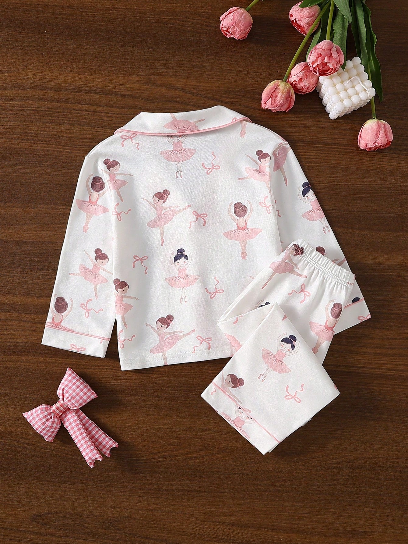 Baby Girl Sweet Cute Elegant Skin-Friendly Soft Daily Comfortable Casual Cartoon Ballet Fairy Bow Print Open Front Knit Long Sleeve Top And Long Pants 2-Piece Set Loungewear