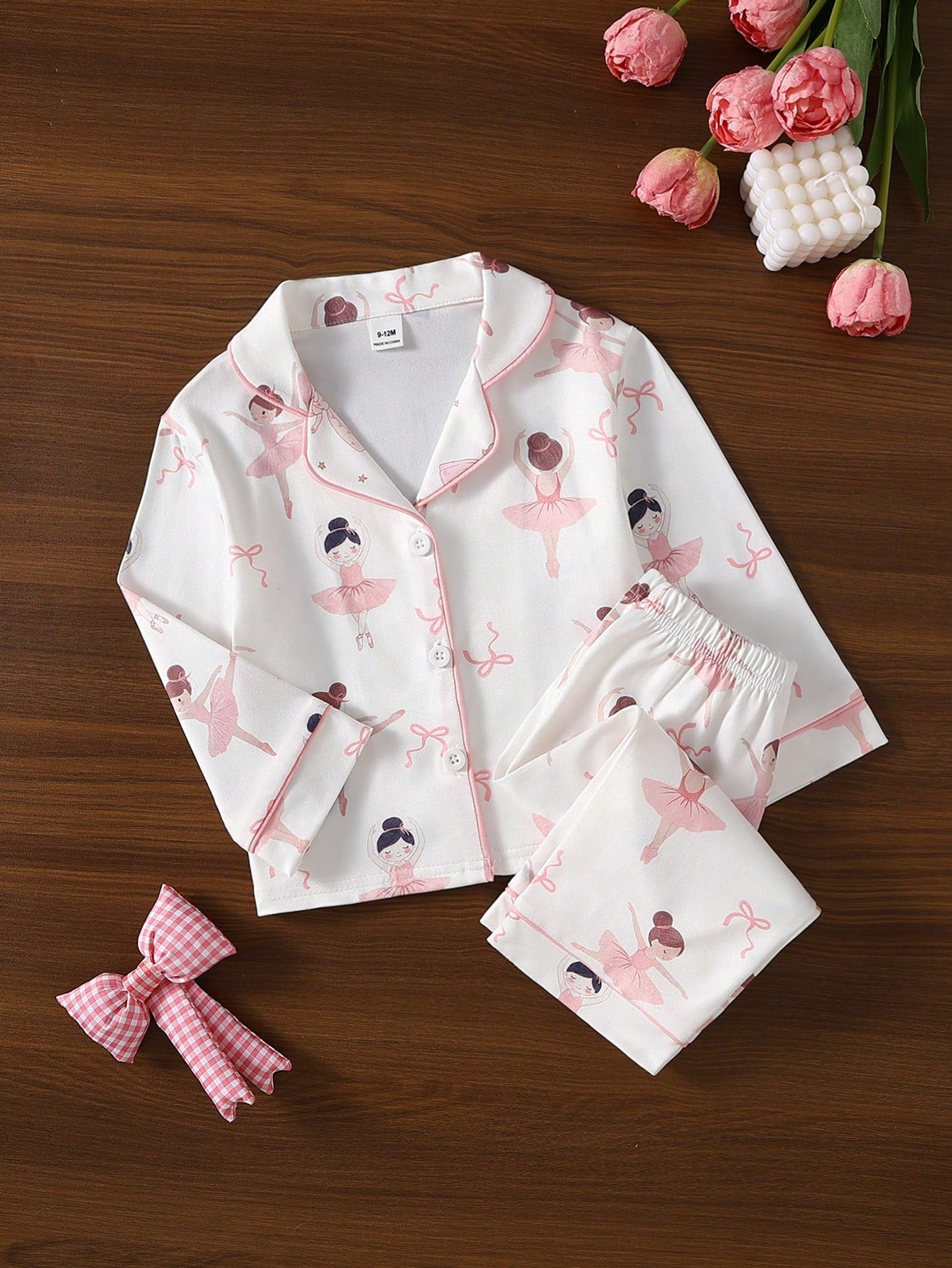 Baby Girl Sweet Cute Elegant Skin-Friendly Soft Daily Comfortable Casual Cartoon Ballet Fairy Bow Print Open Front Knit Long Sleeve Top And Long Pants 2-Piece Set Loungewear