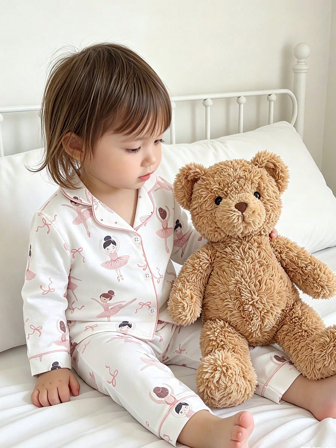 Baby Girl Sweet Cute Elegant Skin-Friendly Soft Daily Comfortable Casual Cartoon Ballet Fairy Bow Print Open Front Knit Long Sleeve Top And Long Pants 2-Piece Set Loungewear