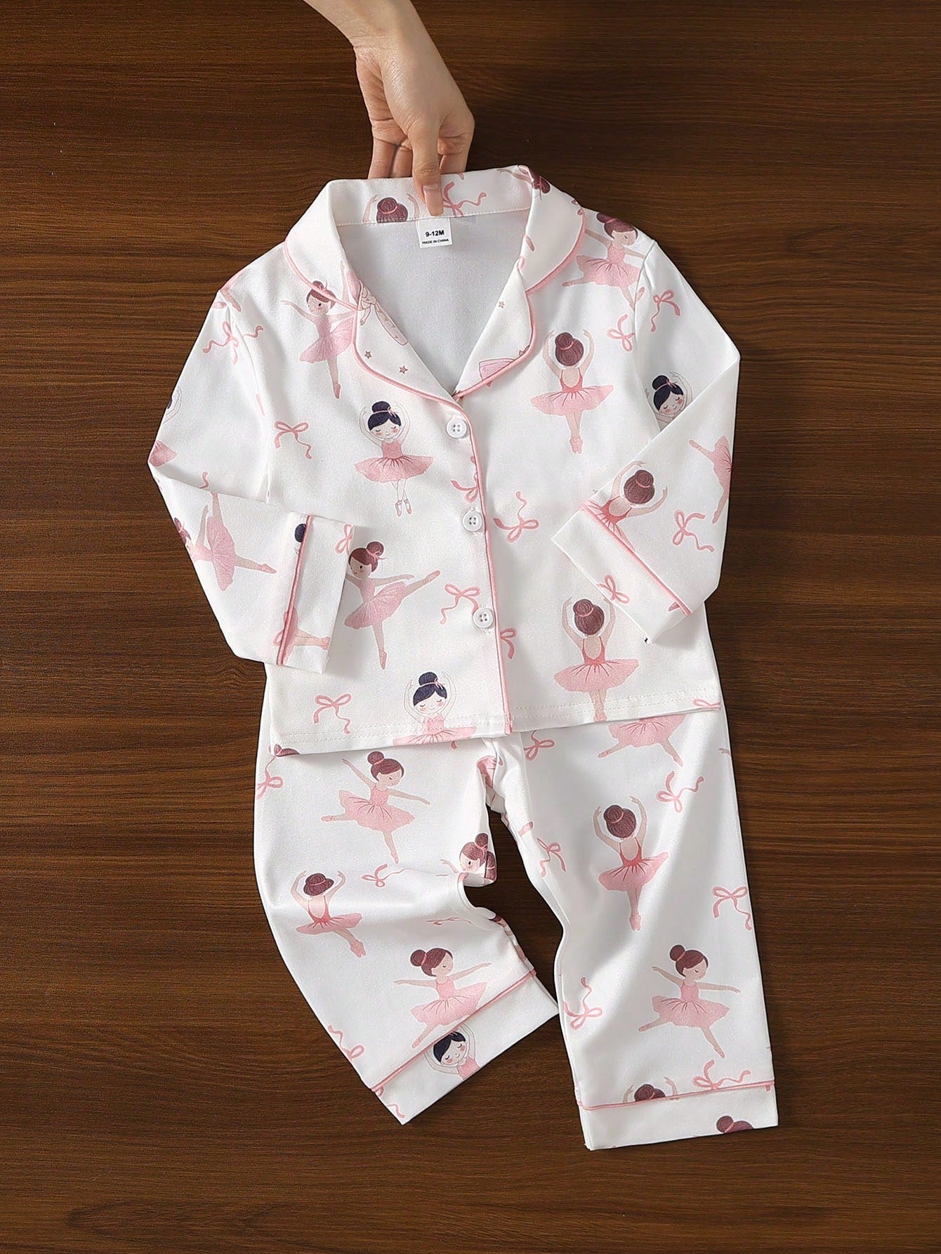 Baby Girl Sweet Cute Elegant Skin-Friendly Soft Daily Comfortable Casual Cartoon Ballet Fairy Bow Print Open Front Knit Long Sleeve Top And Long Pants 2-Piece Set Loungewear