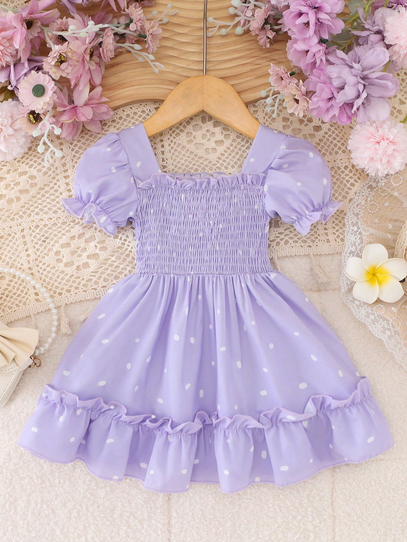 Baby Girls' Casual Square Collar Puff Sleeve Mini Dress, Gift For Spring/Summer Party