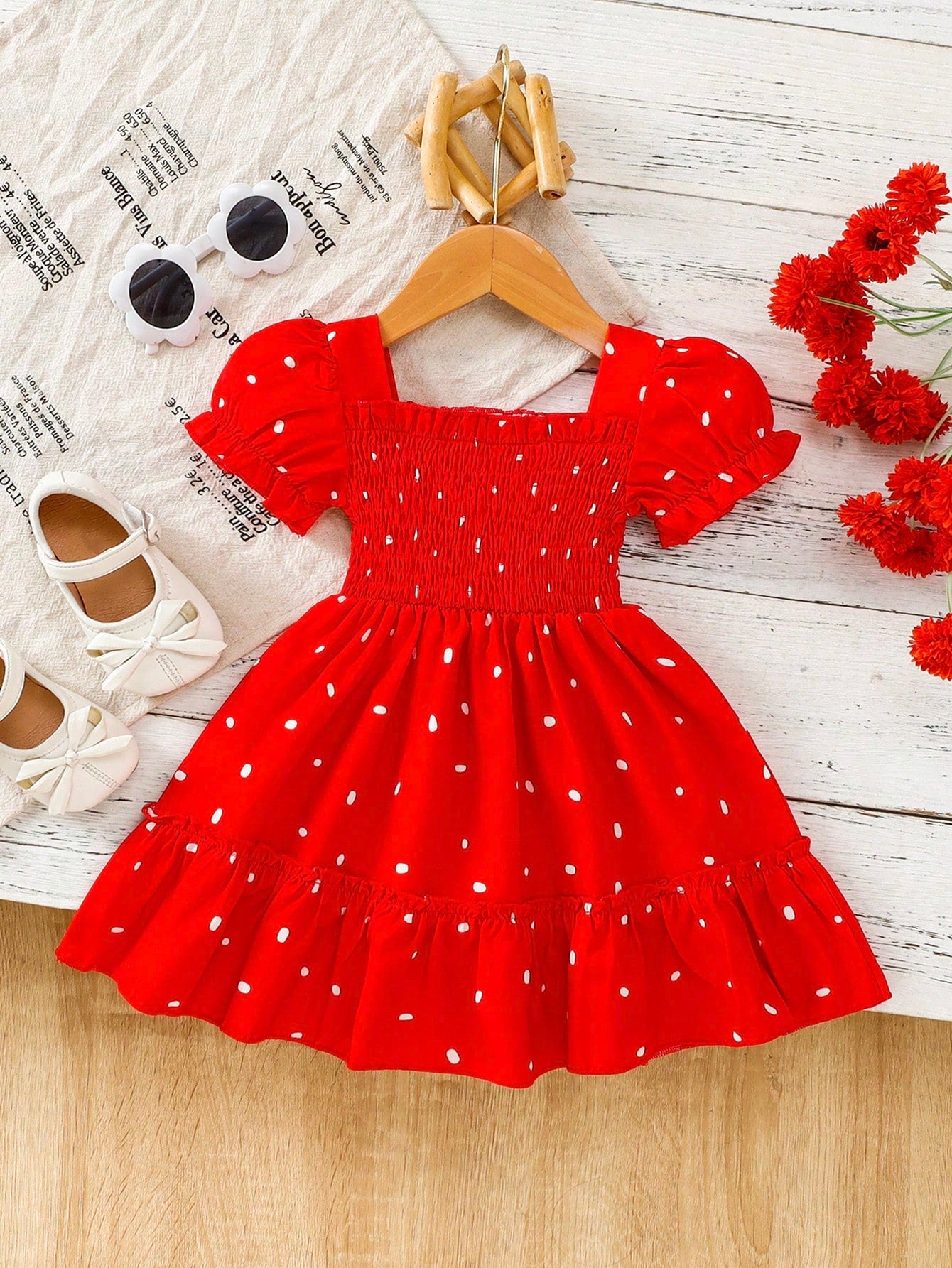 Baby Girls' Casual Square Collar Puff Sleeve Mini Dress, Gift For Spring/Summer Party