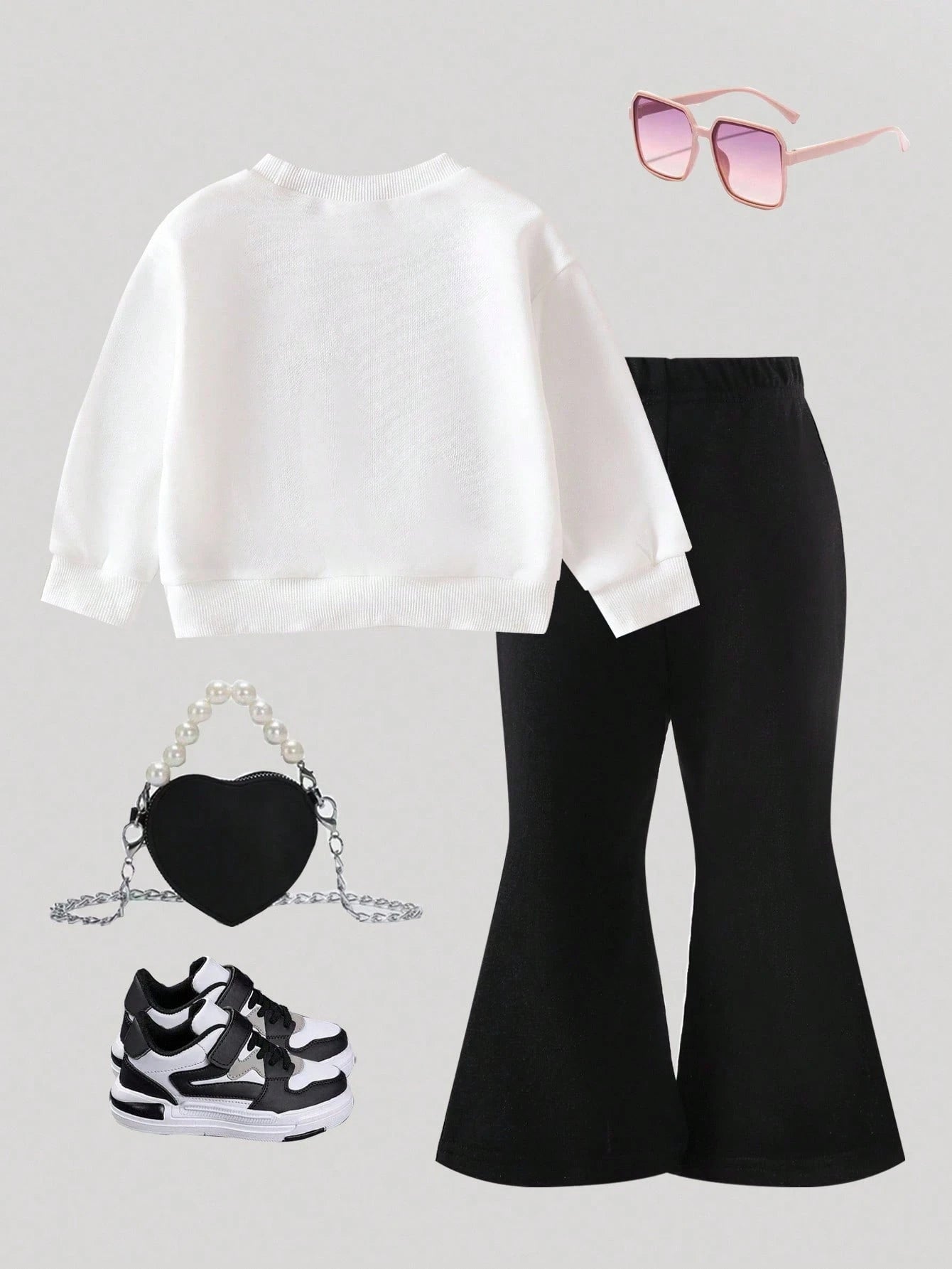 Baby Girls Cute Bow Decor Round Neck Long Sleeve Knit Sweatshirt And Elastic Waist Flared Knit Pants Set, Casual And Adorable, Autumn/Winter Fall