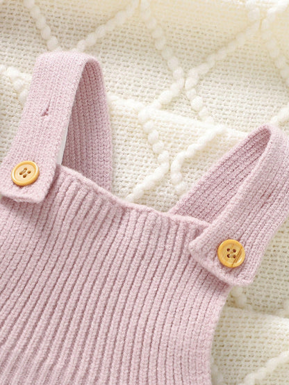 Baby Girls' Pastal Light Pink 3-Piece Set, Cute Autumn Knitted Outfits With Hat, Socks Sweater, Newborn Soft Jumpsuit Overalls, Matching Family