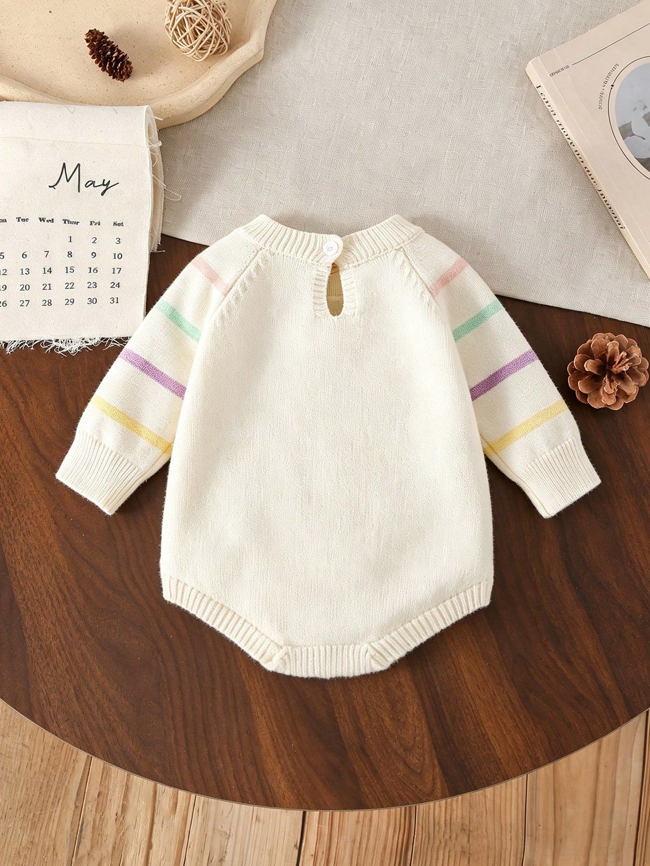 Baby Girls Sweater Onesies, Infant Girls Knit Bodysuit, Short Crawl Suit, Apricot Color, Versatile Daily Casual, Rainbow Striped, Handmade Crochet Floral, Heavy Workmanship, Exquisite, Cute, Com