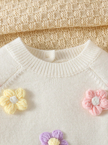 Baby Girls Sweater Onesies, Infant Girls Knit Bodysuit, Short Crawl Suit, Apricot Color, Versatile Daily Casual, Rainbow Striped, Handmade Crochet Floral, Heavy Workmanship, Exquisite, Cute, Com