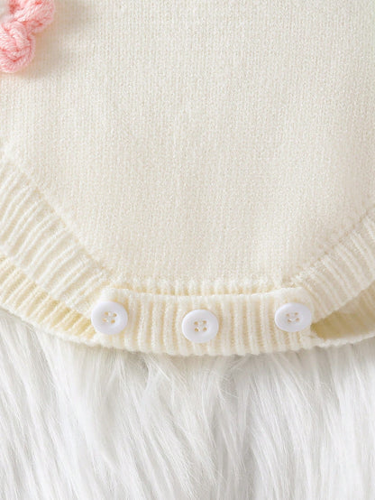 Baby Girls Sweater Onesies, Infant Girls Knit Bodysuit, Short Crawl Suit, Apricot Color, Versatile Daily Casual, Rainbow Striped, Handmade Crochet Floral, Heavy Workmanship, Exquisite, Cute, Com