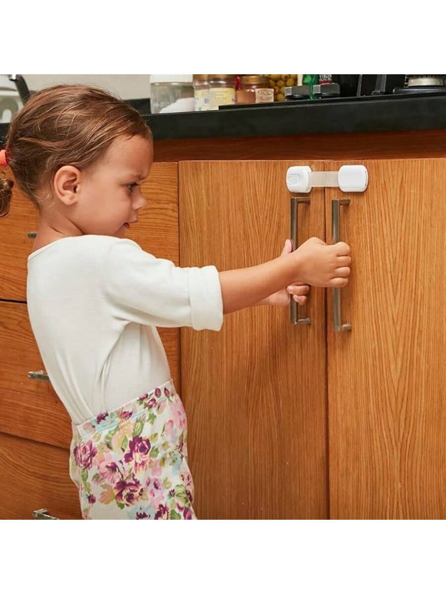 Baby Locks With Straps Child Safety Cabinet Proofing- Quick And Easy Adhesive Cabinet Drawer Door Latches No Screws & Magnets Multi-Purpose