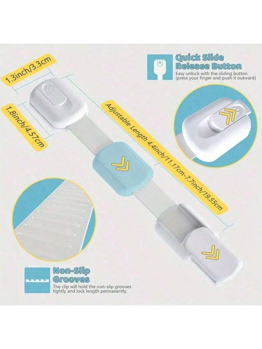 Baby Locks With Straps Child Safety Cabinet Proofing- Quick And Easy Adhesive Cabinet Drawer Door Latches No Screws & Magnets Multi-Purpose